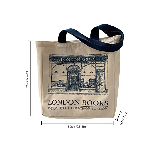 BXCNCKD Vintage London Bookstore Canvas Bag Women's One Shoulder Tote Bag Large Capacity Shopping Bag