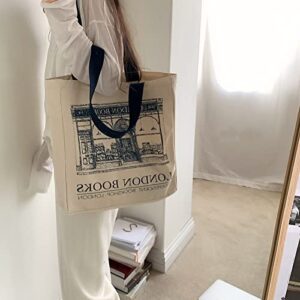 BXCNCKD Vintage London Bookstore Canvas Bag Women's One Shoulder Tote Bag Large Capacity Shopping Bag
