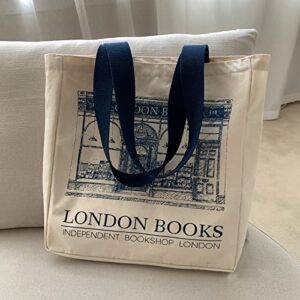 BXCNCKD Vintage London Bookstore Canvas Bag Women's One Shoulder Tote Bag Large Capacity Shopping Bag