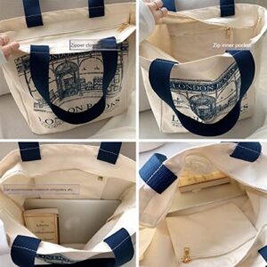 BXCNCKD Vintage London Bookstore Canvas Bag Women's One Shoulder Tote Bag Large Capacity Shopping Bag