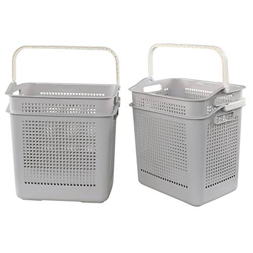 AnnkkyUS 35 L Plastic Laundry Baskets with Handle, Grey Laundry Hamper Set of 4