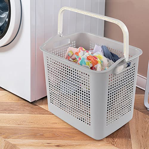 AnnkkyUS 35 L Plastic Laundry Baskets with Handle, Grey Laundry Hamper Set of 4