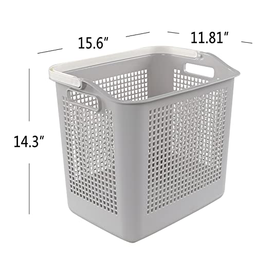 AnnkkyUS 35 L Plastic Laundry Baskets with Handle, Grey Laundry Hamper Set of 4