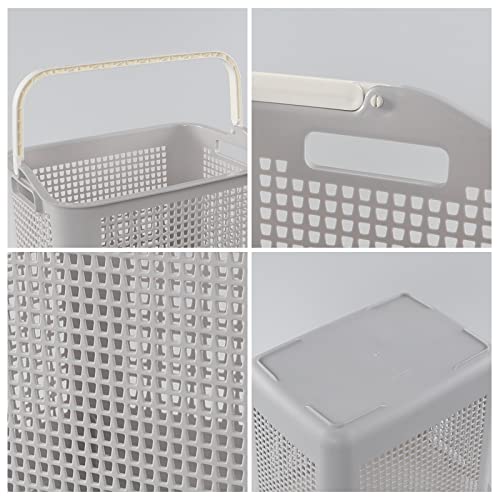 AnnkkyUS 35 L Plastic Laundry Baskets with Handle, Grey Laundry Hamper Set of 4