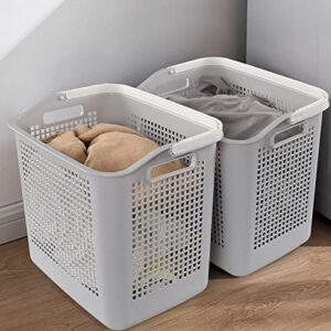 AnnkkyUS 35 L Plastic Laundry Baskets with Handle, Grey Laundry Hamper Set of 4