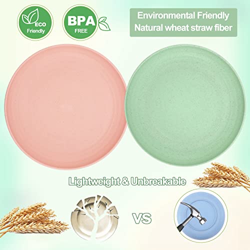 Dwrttow 12 Pack Wheat Straw Plates,9 Inch Lightweight Straw Plates,Plastic Plates Reusable,Unbreakable Deep Dinner Plates,Perfect for Dinner Dishes,BPA free & Eco-Friendly,Dishwasher & Microwave Safe