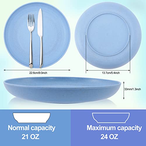 Dwrttow 12 Pack Wheat Straw Plates,9 Inch Lightweight Straw Plates,Plastic Plates Reusable,Unbreakable Deep Dinner Plates,Perfect for Dinner Dishes,BPA free & Eco-Friendly,Dishwasher & Microwave Safe