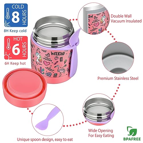 Bento Lunch Box Set for Kids with 10oz Soup Thermo, Leak-Proof Lunch Containers with 4 Compartment, Kids Thermo Hot Food Jar and Insulated Lunch Bag for Kids to School,BPA-Free(Flamingos)