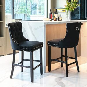 homsof counter height bar stools set of 2, velvet upholstered dining chairs with with button tufted decoration, wooden legs and nailhead trim