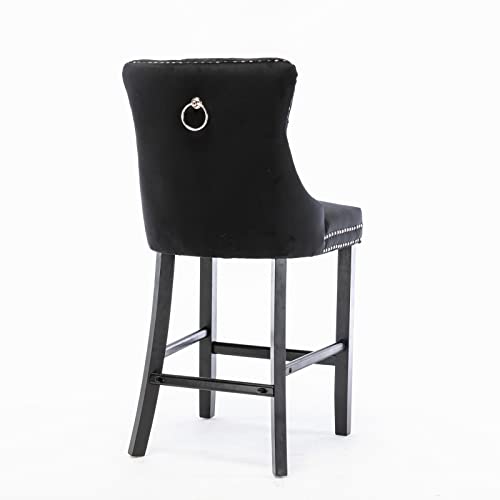 HomSof Counter Height Bar Stools Set of 2, Velvet Upholstered Dining Chairs with with Button Tufted Decoration, Wooden Legs and Nailhead Trim