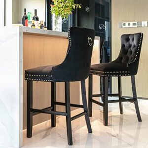 HomSof Counter Height Bar Stools Set of 2, Velvet Upholstered Dining Chairs with with Button Tufted Decoration, Wooden Legs and Nailhead Trim