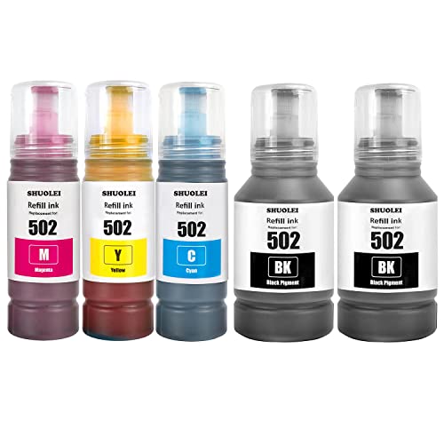 Compatible Refill Ink Bottles 502 T502Compatible with Epson 502 T502 work with EcoTank ET-2750 ET2760 ET-2803 ET-3750 ET-4750 ET-3760 ET-4760 ET-2850 ET-4850 ET-3700 ET-3710 ET-15000(2-Pack,2BK/C/M/Y)