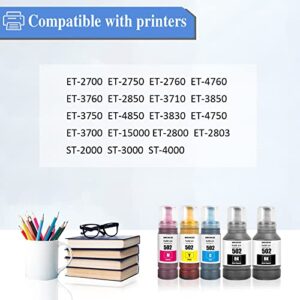 Compatible Refill Ink Bottles 502 T502Compatible with Epson 502 T502 work with EcoTank ET-2750 ET2760 ET-2803 ET-3750 ET-4750 ET-3760 ET-4760 ET-2850 ET-4850 ET-3700 ET-3710 ET-15000(2-Pack,2BK/C/M/Y)