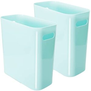 youngever 2 pack 3 gallon slim trash can, plastic garbage container bin, trash bin with handles for home office, living room, study room, kitchen, bathroom (mint)