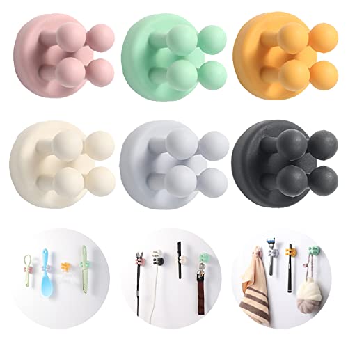 Silicone Toothbrush Holders - Multi-Function Hook Waterproof Self Adhesive Wall Mounted Single Hook for Hanging Key - Utility Plug Holder for Bathroom & Kitchen & Living Room & Office & Car(6 Mixed)