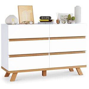 dhmaker white dresser, 6 drawer modern double dresser, wide chest of drawers, wooden storage cabinet for bedroom, entryway, living room, hallway