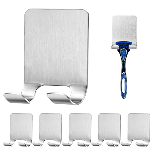 FRIUSATE 6 Pack Razor Holder for Shower Wall Shaver Holder Multi-Purpose Hook Stainless Steel Wall Hook Self-Adhesive Razor Shower Holder Bathroom Kitchen