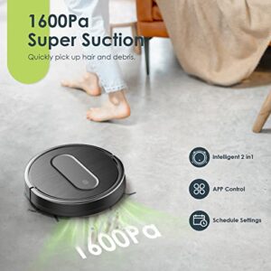 Robot Vacuum and Mop Combo, 3 in 1 Mopping Robotic Vacuum with Schedule, App/2.4Ghz Wi-Fi/Alexa, 1600Pa Max Suction, Self-Charging Robot Vacuum Cleaner, Slim, Ideal for Hard Floor, Pet Hair, Carpet