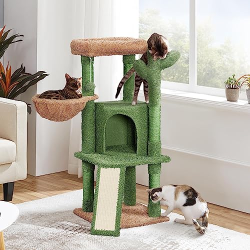 Topeakmart 42″ H Cactus Cat Tree, Cute Cat Tower w/Scratching Posts, Indoor Cat Furniture Cat Activity Center Play House w/Platform, Condo, Basket & Hanging Ball