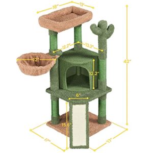 Topeakmart 42″ H Cactus Cat Tree, Cute Cat Tower w/Scratching Posts, Indoor Cat Furniture Cat Activity Center Play House w/Platform, Condo, Basket & Hanging Ball