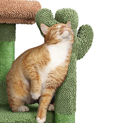 Topeakmart 42″ H Cactus Cat Tree, Cute Cat Tower w/Scratching Posts, Indoor Cat Furniture Cat Activity Center Play House w/Platform, Condo, Basket & Hanging Ball