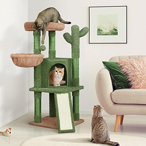 Topeakmart 42″ H Cactus Cat Tree, Cute Cat Tower w/Scratching Posts, Indoor Cat Furniture Cat Activity Center Play House w/Platform, Condo, Basket & Hanging Ball