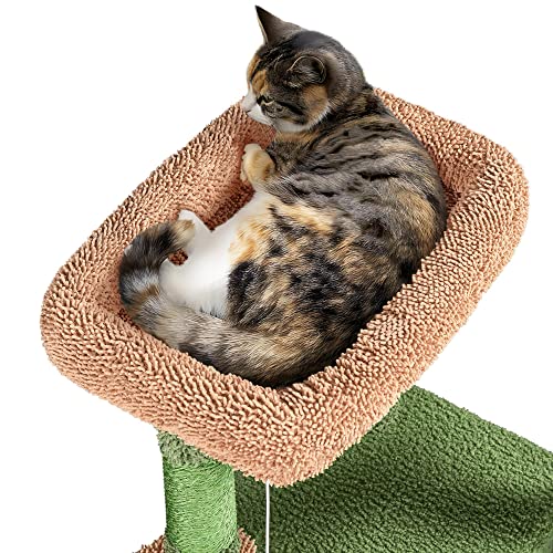 Topeakmart 42″ H Cactus Cat Tree, Cute Cat Tower w/Scratching Posts, Indoor Cat Furniture Cat Activity Center Play House w/Platform, Condo, Basket & Hanging Ball