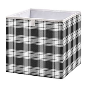 kigai white black buffalo plaid cube storage bin, large foldable storage basket toy clothes organizer bin for shelf, closet, nursery, bedroom, office, home decor 11.02 x 11.02 x 11.02 inch