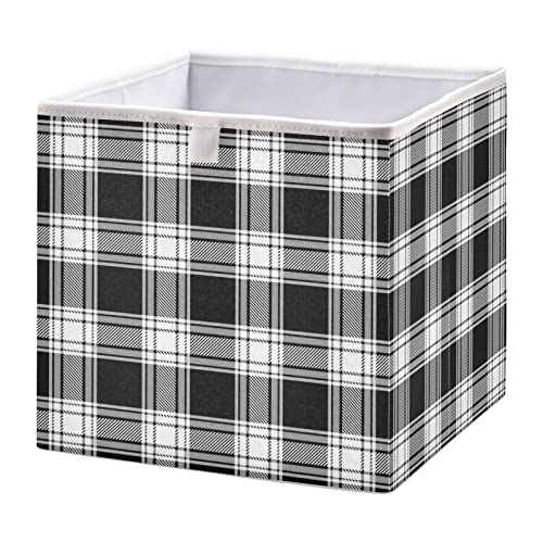 Kigai White Black Buffalo Plaid Cube Storage Bin, Large Foldable Storage Basket Toy Clothes Organizer Bin for Shelf, Closet, Nursery, Bedroom, Office, Home Decor 11.02 x 11.02 x 11.02 Inch