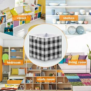 Kigai White Black Buffalo Plaid Cube Storage Bin, Large Foldable Storage Basket Toy Clothes Organizer Bin for Shelf, Closet, Nursery, Bedroom, Office, Home Decor 11.02 x 11.02 x 11.02 Inch