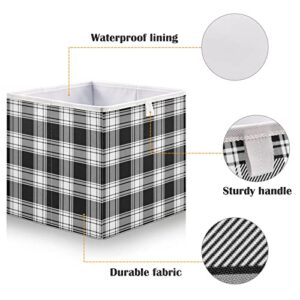 Kigai White Black Buffalo Plaid Cube Storage Bin, Large Foldable Storage Basket Toy Clothes Organizer Bin for Shelf, Closet, Nursery, Bedroom, Office, Home Decor 11.02 x 11.02 x 11.02 Inch