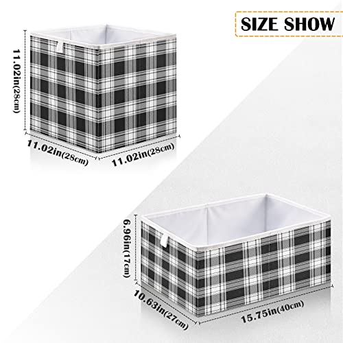 Kigai White Black Buffalo Plaid Cube Storage Bin, Large Foldable Storage Basket Toy Clothes Organizer Bin for Shelf, Closet, Nursery, Bedroom, Office, Home Decor 11.02 x 11.02 x 11.02 Inch