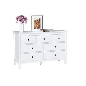 carpetnal white dresser, modern dresser for bedroom, 7 drawer dresser with wide drawer and metal handles