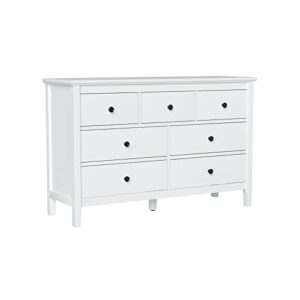 CARPETNAL White Dresser, Modern Dresser for Bedroom, 7 Drawer Dresser with Wide Drawer and Metal Handles