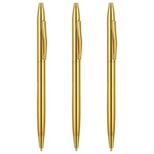 tiesome ballpoint pens, 3 pack slim stainless steel metallic retractable pens black ink 1 mm nice gift for business office students teachers wedding christmas (gold)