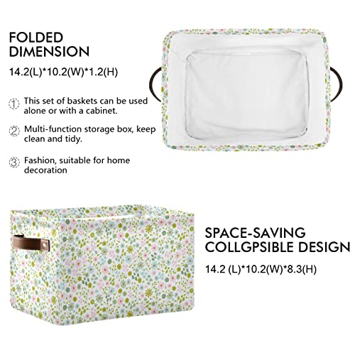 Kigai Large Storage Basket Pretty Small Flowers Square Foldable Canvas Laundry Baskets Bin Waterproof Inner Layer with Sturdy Handles for Kids Toy Nursery Blanket Clothes 2 Pack