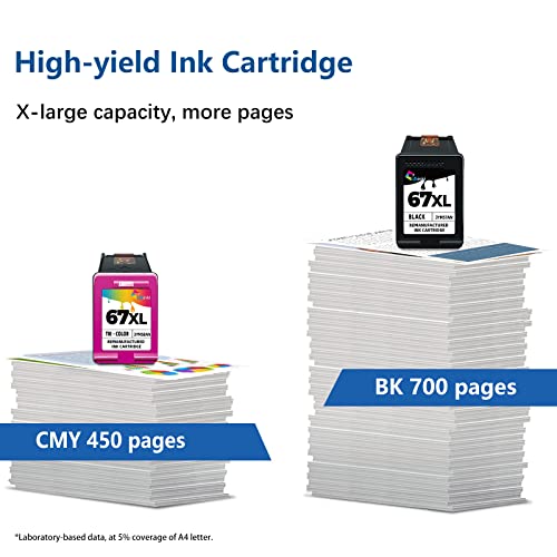 3X Capacity 67XL Ink Cartridge Black Color Combo Replacement for HP Ink 67 XL HP67 HP67XL 2700 2700e 2752 2752e 2742e 2755e 4100 4100e 4152e 4155e Envy 6000 6055e 6055 6400 6458 6458e 6455e Printer