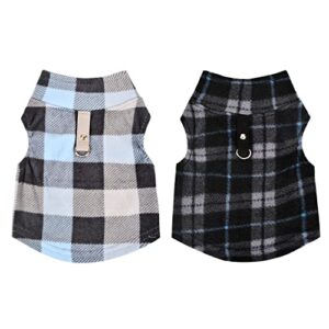dog clothes for small dogs winter puppy sweater cold weather dog coat fleece warm pet shirt with d-ring plaid doggy jacket vest cute cats outfits apparel (xx-small, black+grey)