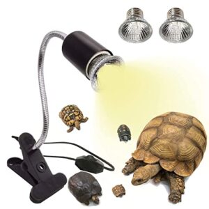 sinroy reptile heat lamp,turtle heating light with clip, 2 pack uva uvb bulbs temperature adjustable basking lamp for pet amphibian reptile turtle lizard snake chicken(75w,black)