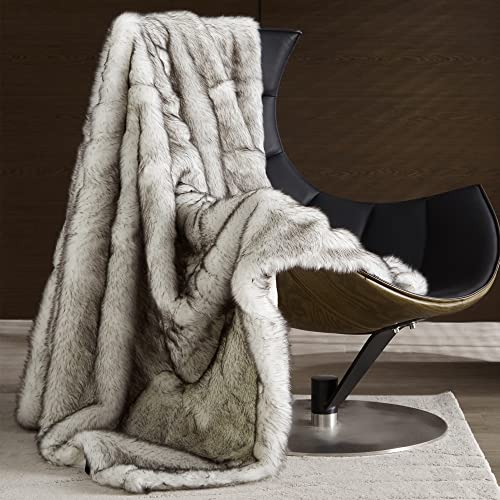 PURE ERA Faux Fur Throw Blanket Luxury Soft Warm Fluffy Thick Decorative Blanket for Couch Bed Sofa Armchair, Reversible to Plush Velvet (50"x60" White&Black)