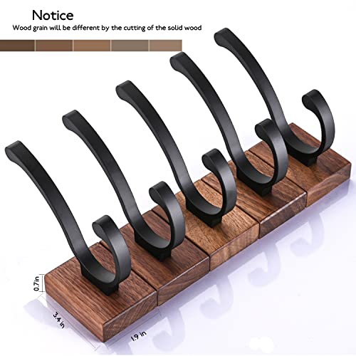 FunViet Wooden Coat Hooks Wall Mounted, 5 Pack Rustic Walnut Decorative Individual Heavy Duty Wall Hooks for Hanging Coats,Backpacks,Keys,Hats,Towels,Bags,Dog Leashes,etc.…