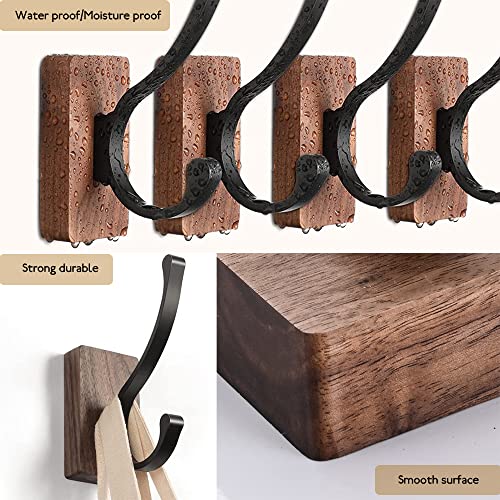 FunViet Wooden Coat Hooks Wall Mounted, 5 Pack Rustic Walnut Decorative Individual Heavy Duty Wall Hooks for Hanging Coats,Backpacks,Keys,Hats,Towels,Bags,Dog Leashes,etc.…