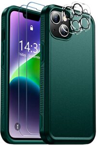 spidercase for iphone 14 case, [15 ft military grade drop protection][non-slip] [2+tempered glass screen protectors][2+tempered camera lens protectors] heavy duty shockproof case, dark green