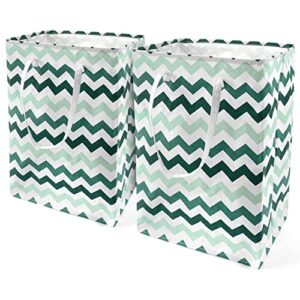 nancyber 2 pack collapsible laundry basket, 75l large waterproof laundry hamper with handles, clothes hampers for laundry, dorm, toys storage, foldable laundry room organization (green wavy)