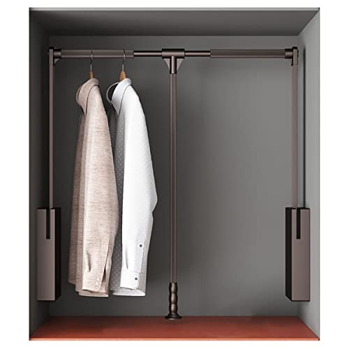 Pull Down Closet Rod for Hanging Clothes, Soft-Close Wardrobe Lift Retractable Cabinet Rail for Inside Cabinet Width 35"~47.2", 33 lb Weight Rating Aluminium alloy Tubing with Plastic Housing