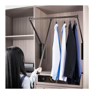 Pull Down Closet Rod for Hanging Clothes, Soft-Close Wardrobe Lift Retractable Cabinet Rail for Inside Cabinet Width 35"~47.2", 33 lb Weight Rating Aluminium alloy Tubing with Plastic Housing