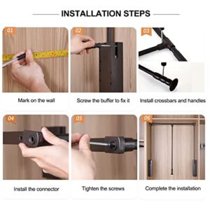Pull Down Closet Rod for Hanging Clothes, Soft-Close Wardrobe Lift Retractable Cabinet Rail for Inside Cabinet Width 35"~47.2", 33 lb Weight Rating Aluminium alloy Tubing with Plastic Housing
