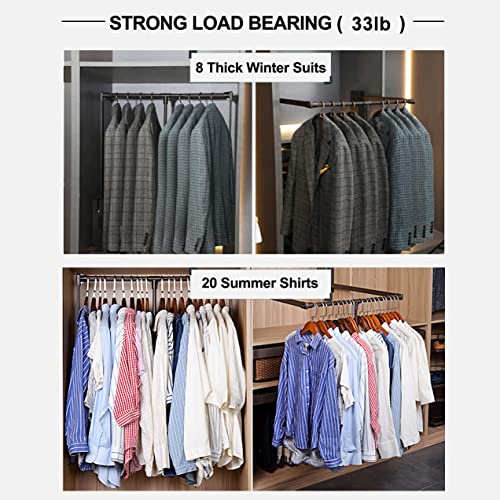 Pull Down Closet Rod for Hanging Clothes, Soft-Close Wardrobe Lift Retractable Cabinet Rail for Inside Cabinet Width 35"~47.2", 33 lb Weight Rating Aluminium alloy Tubing with Plastic Housing