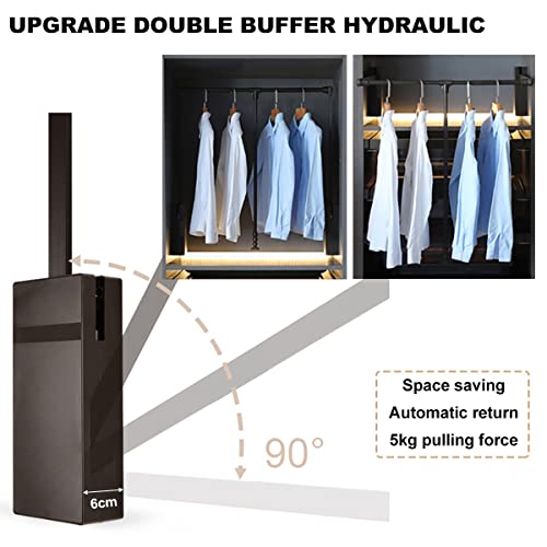 Pull Down Closet Rod for Hanging Clothes, Soft-Close Wardrobe Lift Retractable Cabinet Rail for Inside Cabinet Width 35"~47.2", 33 lb Weight Rating Aluminium alloy Tubing with Plastic Housing