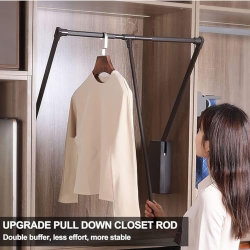 Pull Down Closet Rod for Hanging Clothes, Soft-Close Wardrobe Lift Retractable Cabinet Rail for Inside Cabinet Width 35"~47.2", 33 lb Weight Rating Aluminium alloy Tubing with Plastic Housing